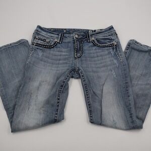 Miss Me Easy Bootcut Jeans Womens 28 Blue Light Wash Rhinestone Heavy Stitching